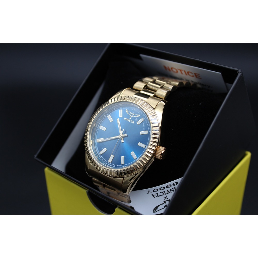 Invicta Specialty 69007 Mens Gold Tone‎ Blue Dial Quartz Stainless Steel Watch